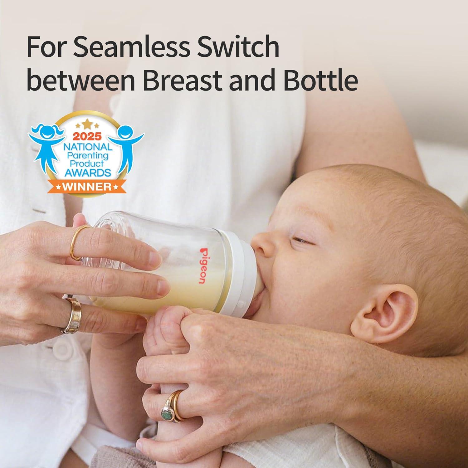 image:imagePigeon Glass Nursing Bottle Wide Neck AntiColic Streamlined Body Natural Feel Easy to Clean HeatResistant 54 Oz Pack of 2 Includes 2pcs SS Nipples 0m54 Ounce 2 Packs