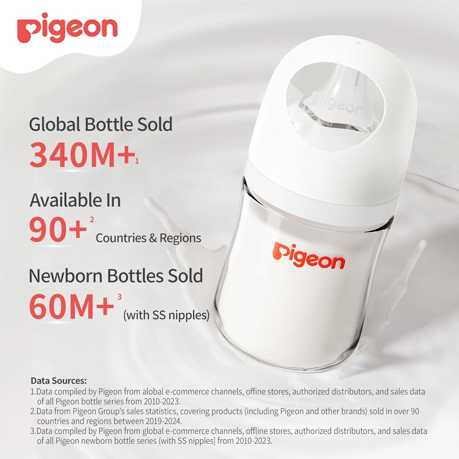 image:imagePigeon Glass Nursing Bottle Wide Neck AntiColic Streamlined Body Natural Feel Easy to Clean HeatResistant 54 Oz Pack of 2 Includes 2pcs SS Nipples 0m81 Ounce 2 Packs