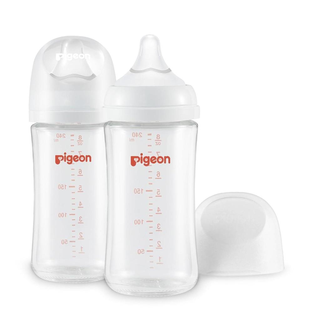 image:imagePigeon Glass Nursing Bottle Wide Neck AntiColic Streamlined Body Natural Feel Easy to Clean HeatResistant 54 Oz Pack of 2 Includes 2pcs SS Nipples 0m81 Ounce 2 Packs